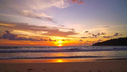 Naklejka premium Vibrant sunset over beach