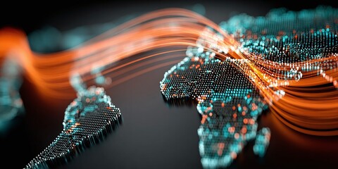Dynamic global digital network illustrating worldwide communication and data flow, symbolizing modern interconnectedness and technological progress