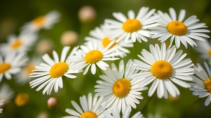 Fototapeta premium Close-up of fresh daisies with a soft green backdrop, natural light enhancing their delicate beauty.