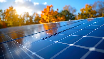 Realistic imagery of renewable energy infrastructure: wind turbines, solar parks and sustainable power solutions in autumn landscapes. Ideal for themes of sustainability, climate change, innovation an