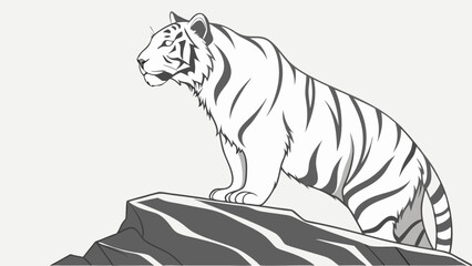 Obraz premium White Tiger Sitting on a Rock Wildlife Illustration Graphic Design Element.