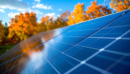 Realistic imagery of renewable energy infrastructure: wind turbines, solar parks and sustainable power solutions in autumn landscapes. Ideal for themes of sustainability, climate change, innovation an
