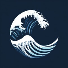 Stylized ocean wave forming a circular shape with dynamic motion on dark background.