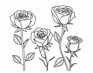 Set of roses sketch hand drawn in doodle style illustration