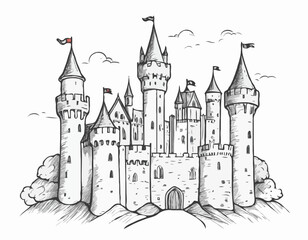 Obraz premium Castle middle ages sketch hand drawn illustration