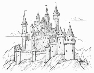 Obraz premium Castle middle ages sketch hand drawn illustration