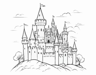 Obraz premium Castle middle ages sketch hand drawn illustration