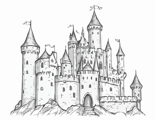 Castle middle ages sketch hand drawn illustration
