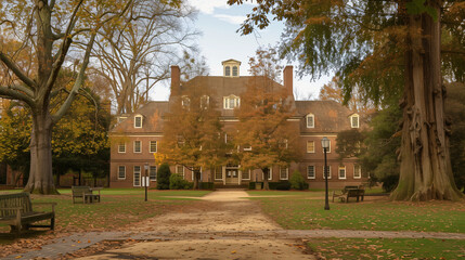 Wren Hall at William and Mary college in Williamsburg Virginia. Back view of Wren building at William and Mary college in Williamsburg Virginia