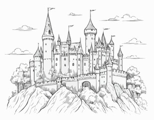 Obraz premium Castle middle ages sketch hand drawn illustration