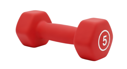 Isolated red dumbbell for exercise, weightlifting, workout, fitness and recreation sport