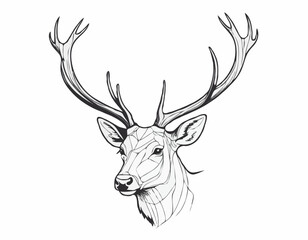 Naklejka premium Stag deer head sketch vector graphics monochrome black-and-white drawing Vector illustration