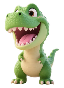 Green Dinosaur with Open Mouth, 3D Realism Illustration with Transparent Background