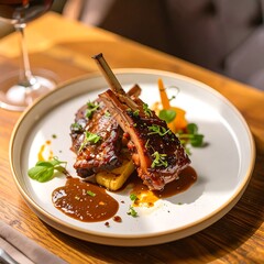 Roasted lamb ribs with polenta and a sauce