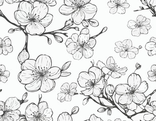 Fototapeta premium Cherry blossom set sketch hand drawn in comic style.Vector Garden flowers