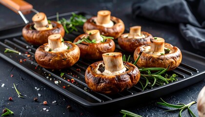 Roasted mushrooms on a griddle
