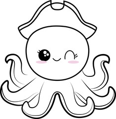Cute octopus on white background. For coloring. Educational media. Childhood development.