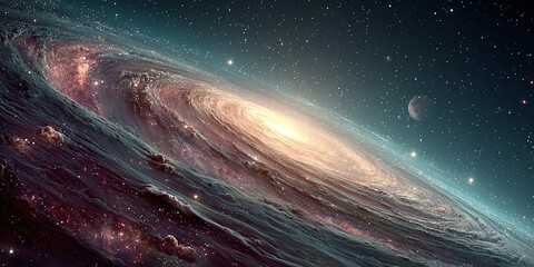 A mesmerizing journey through a celestial spiral galaxy, showcasing a brilliant galactic core in the infinite cosmos