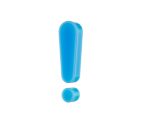 3D Blue exclamation mark with a glossy finish, symbolizing urgency or alertness. 3d illustration