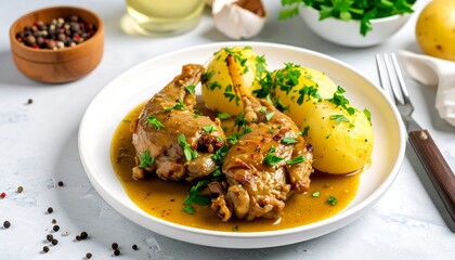 Roasted rabbit with potatoes