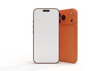 Realistic Smartphone 17 with blank screen mockup in vibrant orange color, isolated. Perfect for presenting mobile apps, UI UX concepts, Ads, branding, digital product displays, website, gadget device