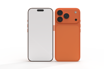 Realistic Smartphone 17 with blank screen mockup in vibrant orange color, isolated. Perfect for presenting mobile apps, UI UX concepts, Ads, branding, digital product displays, website, gadget device