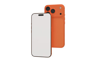 Realistic Smartphone 17 with blank screen mockup in vibrant orange color, isolated. Perfect for presenting mobile apps, UI UX concepts, Ads, branding, digital product displays, website, gadget device