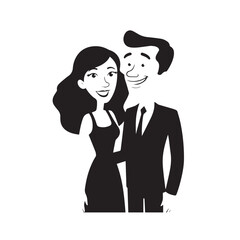 Beautiful Woman in Formal Dress Black and White Illustration Vector Art Design