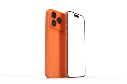 Realistic Smartphone 17 with blank screen mockup in vibrant orange color, isolated. Perfect for presenting mobile apps, UI UX concepts, Ads, branding, digital product displays, website, gadget device