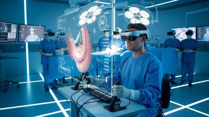 Surgeon performing operation with augmented reality and AI technology, robotic-assisted surgery, advanced medical innovation, digital health, high-tech operating room - Powered by Adobe