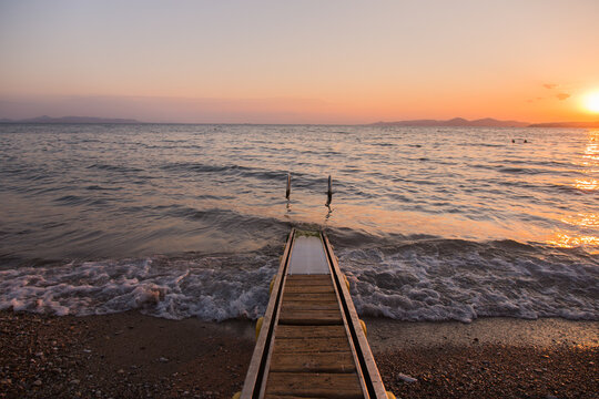 Beach "Paralia Edem" at Athens, Greece, at sunset