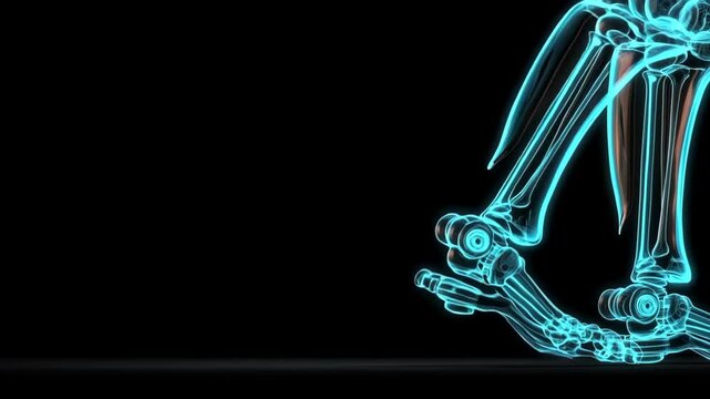 A pair of blue and green leg bones with a black background. The bones are shown in a 3D format, giving the impression of a skeleton