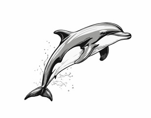 Cute dolphin sketch hand drawn engraving style Vector illustration
