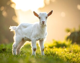 Obraz premium Adorable baby goat in golden sunlight