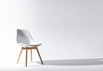 Silla moderna de madera blanca con estilo minimalista y diseño escandinavo en fondo blanco con sombras suaves ideal para decoración de interiores y proyectos de diseño de espacios