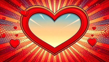 A vibrant comic book-style heart-shaped frame