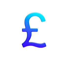 Vibrant blue and purple gradient Pound Sterling symbol for finance and currency. 3d illustration