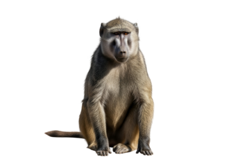 A grayscale baboon, positioned centrally against a black background, exudes a sense of calm and attentiveness.