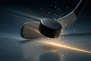 Hockey stick hitting puck at high speed. Great for sports ads, energy promotions, strength branding, and event campaigns. 
