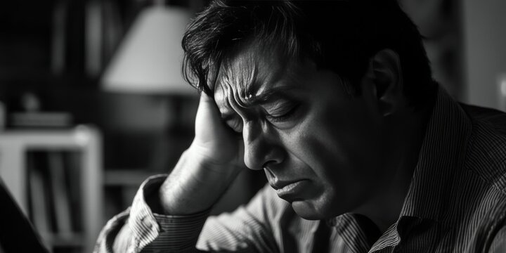 A man with his hand on his face, appearing distraught or deep in thought.