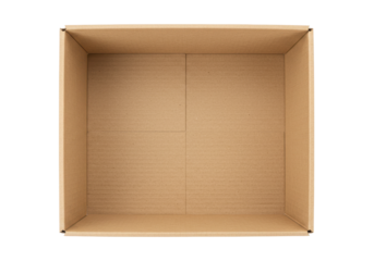 Isolated open cardboard shipping box for packing materials and small item distribution