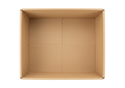 Isolated open cardboard shipping box for packing materials and small item distribution