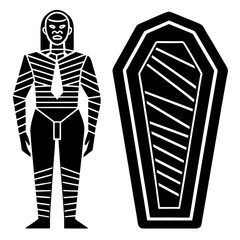 Mummy With Sarcophagus Background Icon Vector Silhouette