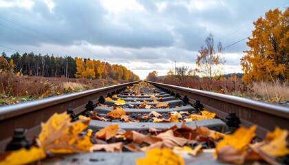 Realistic railway transport scenes: freight trains, passenger trains and railway stations in autumn landscapes. Perfect stock imagery for transport, infrastructure and global logistics themes.