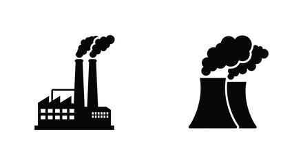 Black and white illustration depicting industrial factories with smoke stacks emitting pollution © mst