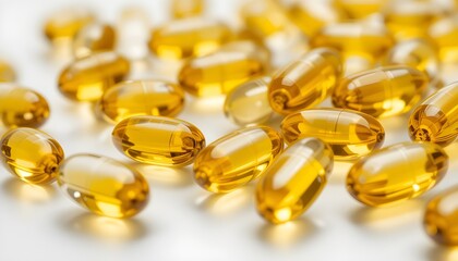 Omega-3 capsules isolated on transparent or white background. Omega 3 Fish oil in yellow capsules