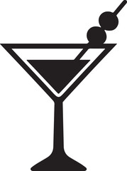 Martini Glass Silhouette, Minimalist Cocktail Icon with Olives Vector 