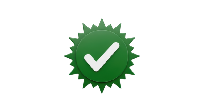 Isolated green seal of approval badge with check mark, guarantee, quality assurance concept