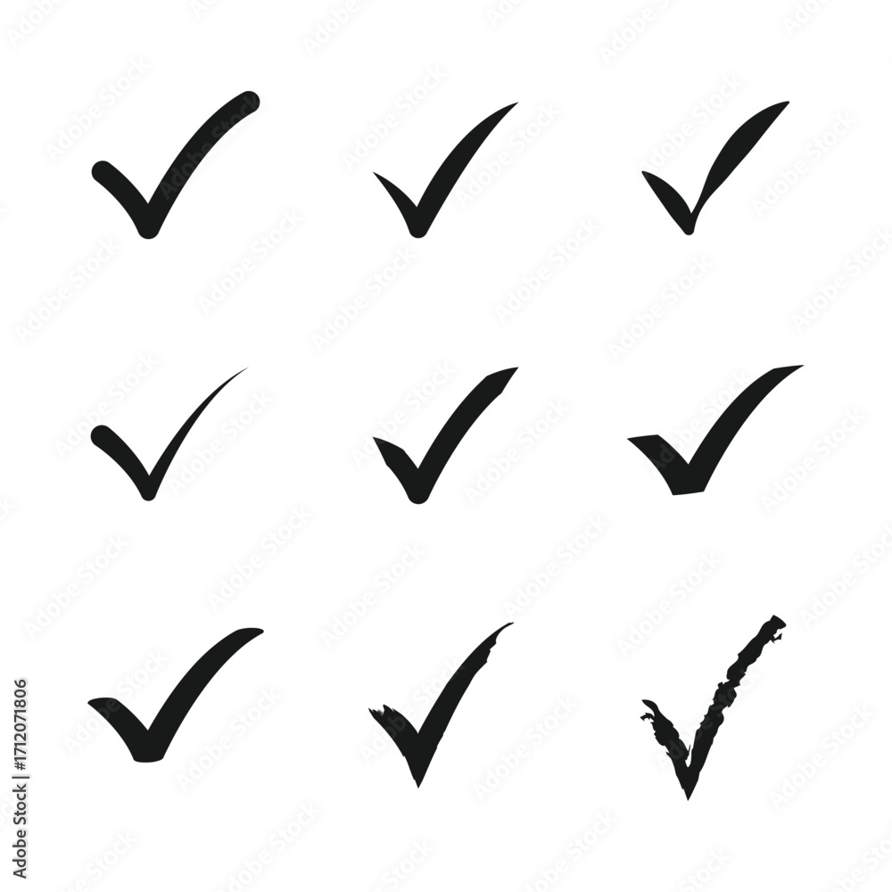 Poster set of check mark icon black tick check list on white background