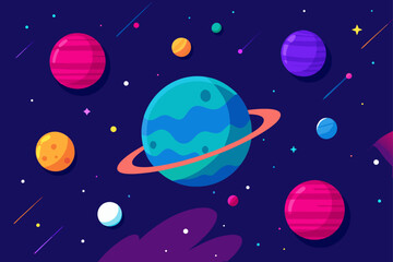 Cosmic Sky With Planets And Galaxies